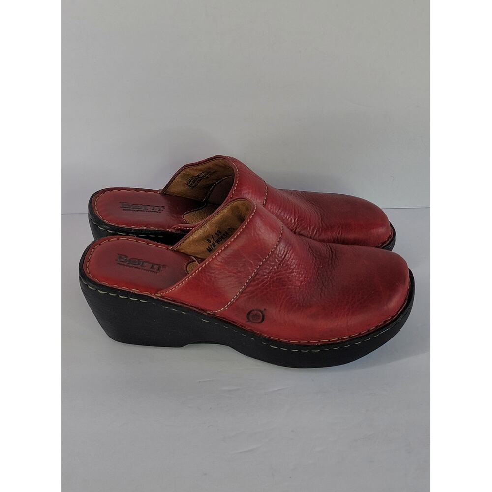 Born Red Leather Slip On Clogs Mules Shoes in Women's Size 8 US / 39 EU - Picture 3 of 10